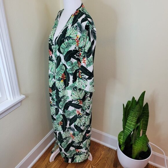 Rachel Zoe Tropical Print Maxi Kimono Swim Suit Beach Cover-Up Duster One Size - Picture 4 of 14